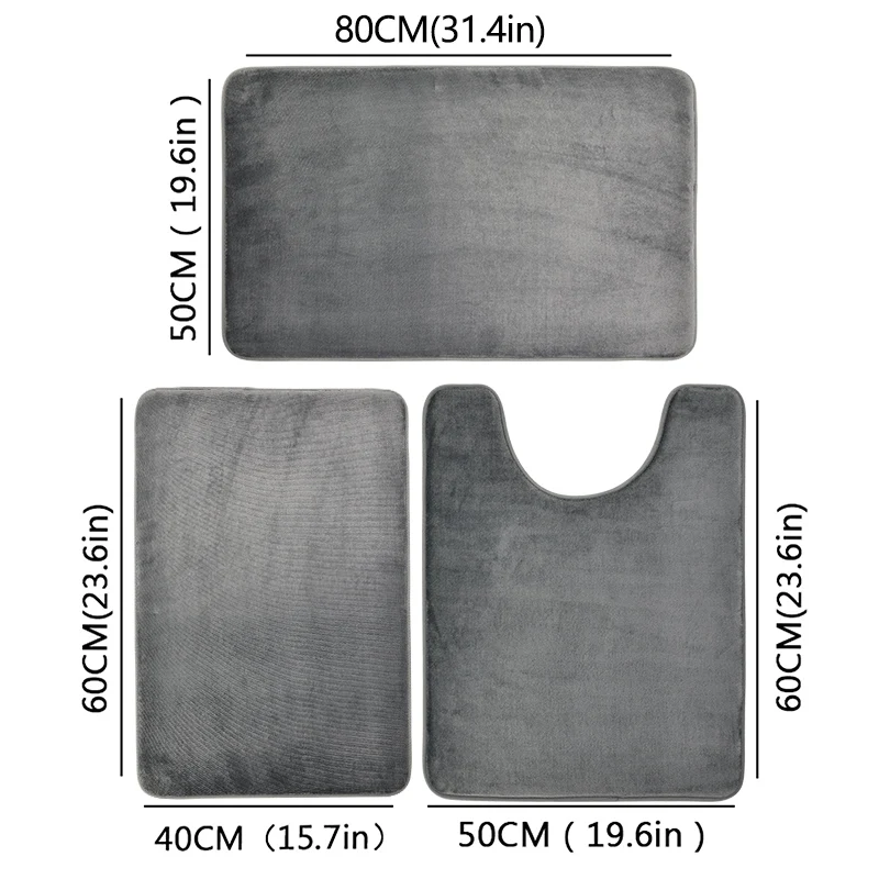 Luxurious Three-Piece Absorbent Bath Mat Set - Non-Slip, Soft, and Comfortable for Bathroom and Laundry Room Floors