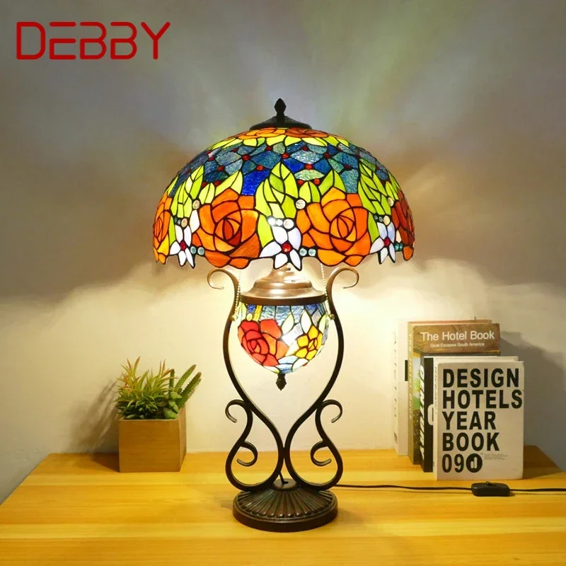 

DEBBY Tiffany Table Lamp American Retro Living Room Bedroom Lamp Luxurious Villa Hotel Stained Glass Desk Lamp