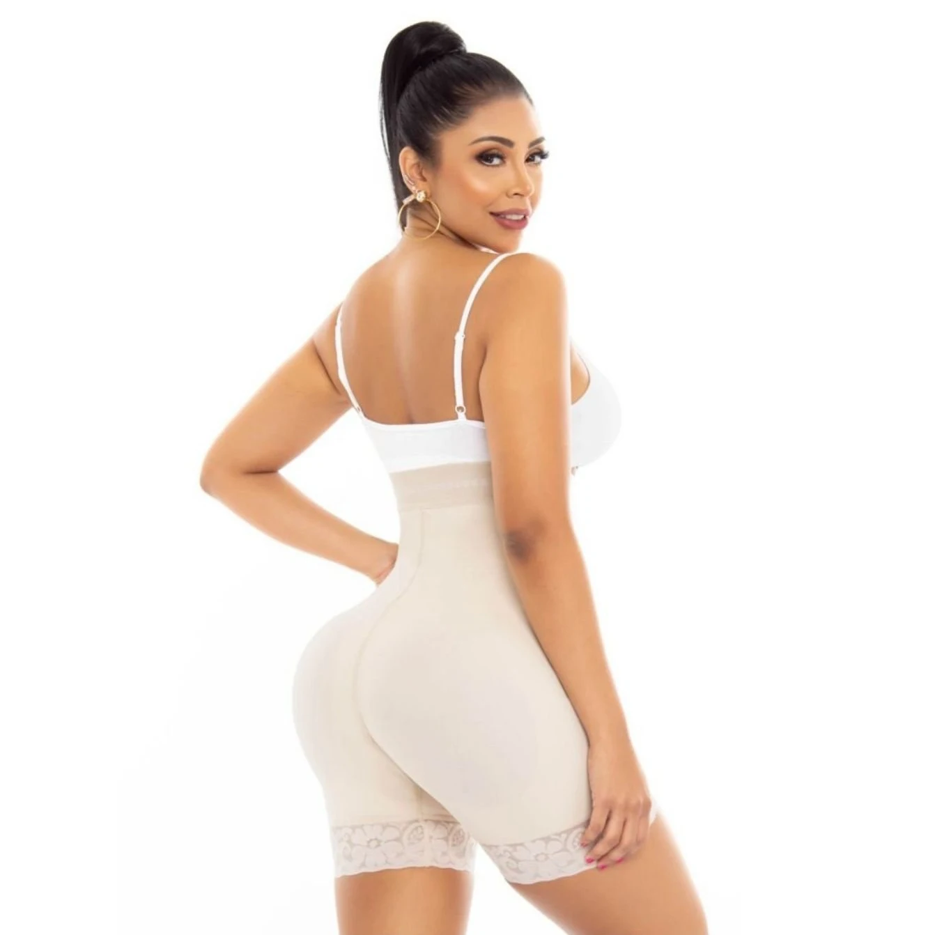 Women's Seamless High Waisted Hip Lifting Shorts  With Lace Border Lightweight And Breathable Fajas Body Shapers Women