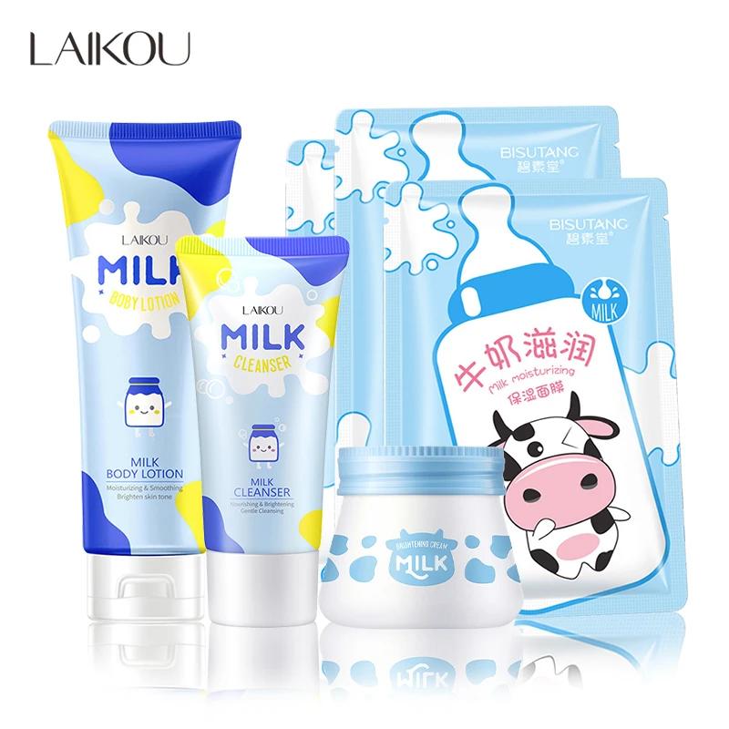 Milk Skin Care Set Whitening Cream Cleaning Glowing Moisturizing ...