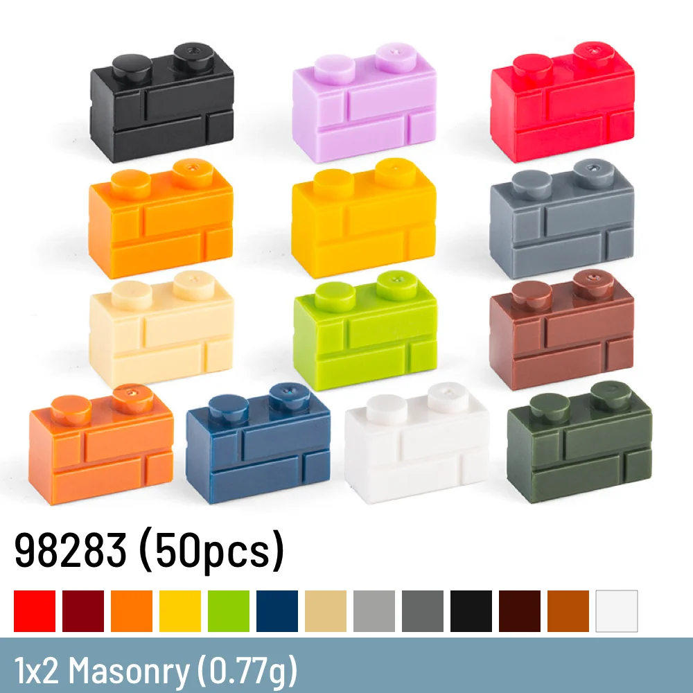 

50 Pcs DIY Building Blocks 98283 Brick Modified 1 x 2 with Masonry Profile Plastic Toys for Children