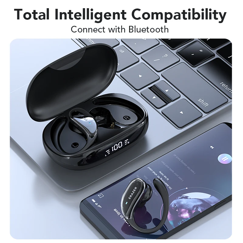 레노버 XT80 스포츠 무선 헤드폰, 버튼 제어, LED 전원 디스플레이, Hifi 스테레오 사운드