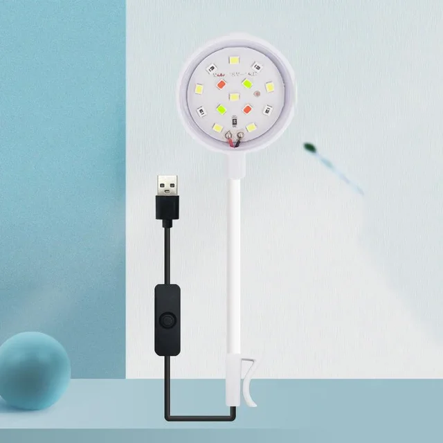 Aquarium Light With Adapter LED Clip On Fish Tank Light, Small Full Spectrum USB Light 360° Rotation Lighting 4