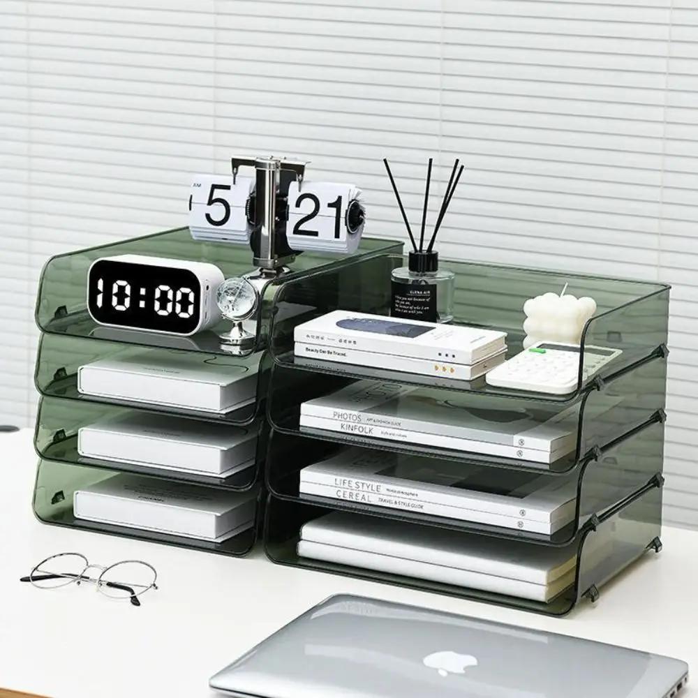 Desktop Organizer A4 File Storage Tray Book Shelf Papers Rack Stackable File Rack INS Style Multifunctional Home Office Supply stationery holder plastic box ins desktop storage organizer folding stackable storage box with handle home desk accessories