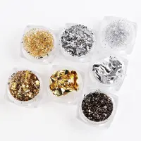 Ensemble de feuilles de démontrent d'ongles en aluminium, or, argent, paillettes irrégulières, décorations d'art d'ongle, autocollant de paillettes pour manucure, 7 boîtes 6