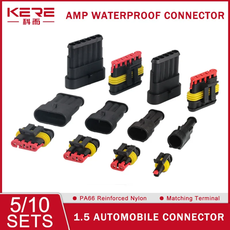 AMP Automobile Connectors 1.5 Series 20/50/100Sets 1/2/3/4/5/6 Pin Super Seal Waterproof Electrical Wire Connector PA66 Nylon automobile electrical connector