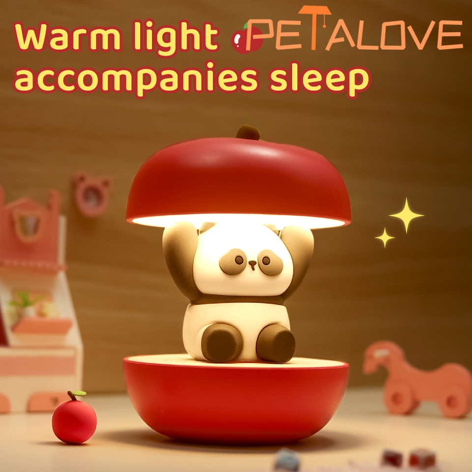Cute Apple Panda Night Light for Kids Rechargeable Nursery Sleeping Table Lamp for Breastfeeding Toddler Baby Home Decor