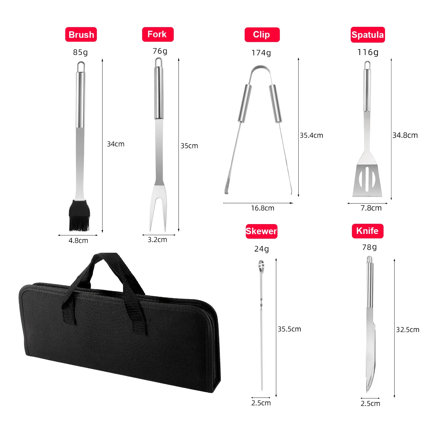 9pcs Portable BBQ tool Kit Outdoor Grill barbecue set Barbecue Set Spatula Clip Skewer With Storage Cloth Bag Grilling Tools