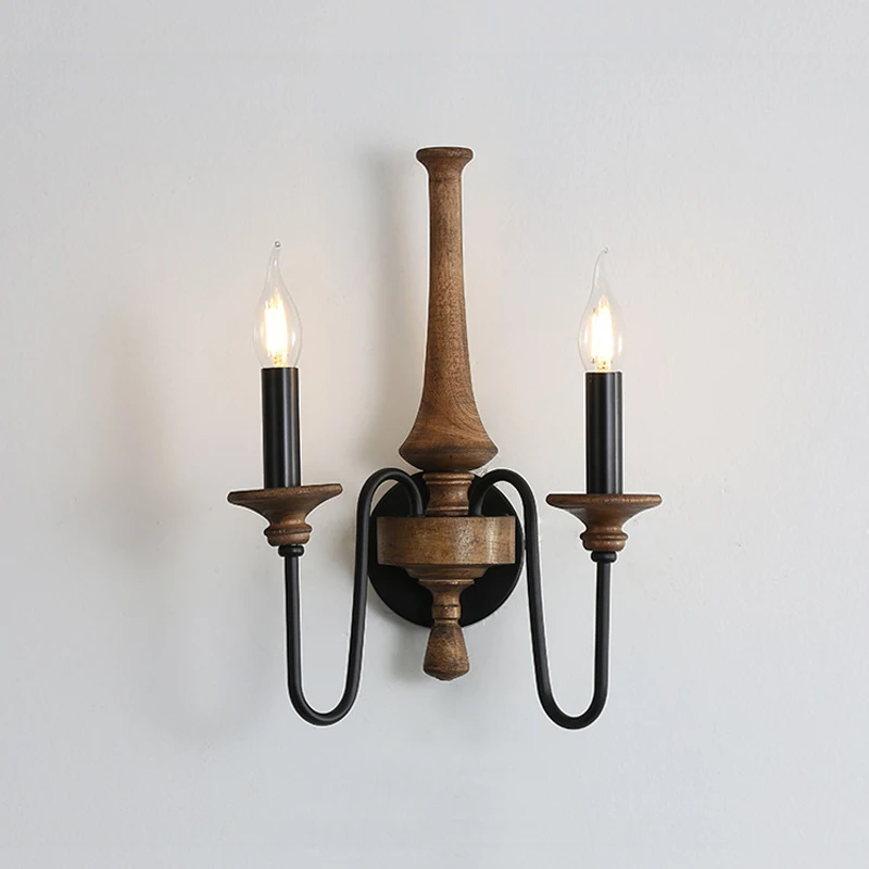 American Style Rural Wooden Wall Lamps for Living Room Bedroom Bedside Lamp Corridor Staircase Aisle Homestay Hotel Lighting