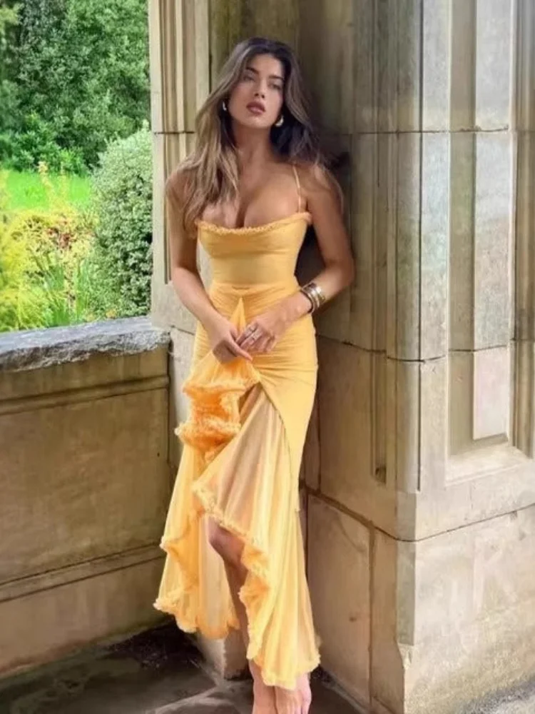 Wmstar Dress Women Wholesale of New European American Style Sexy Ruffled Long Slimming Halter Vacation Style Hot Girl 2025