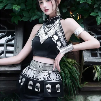 A new style of ethnic women's dress in cheongsam for travel photography with an exotic