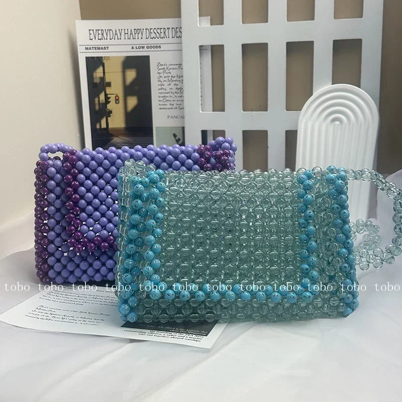 

New Patchwork Transparent Acrylic Women's Handbag Long Belt Beaded Crossbody Bags Envelop Dinner Purses Designer Bags Luxury