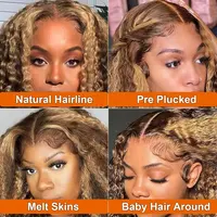 Perruque blonde miel 13x4 en cheveux humains # Perruque Lace Front Ombrée 4/27 Cheveux Humains 22 Pouces Bouclée Crépue Courte Colorée pour Femmes 5