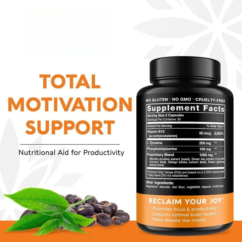 Dopamine Brain Support Supplement containing vitamin B12 enhances mental health 60 capsules dopamine brain supplement