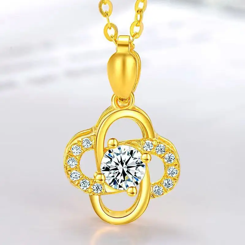 18K gold necklace heart-shaped fashion new pendant Au750 gold inlaid gemstone jewelry pure women