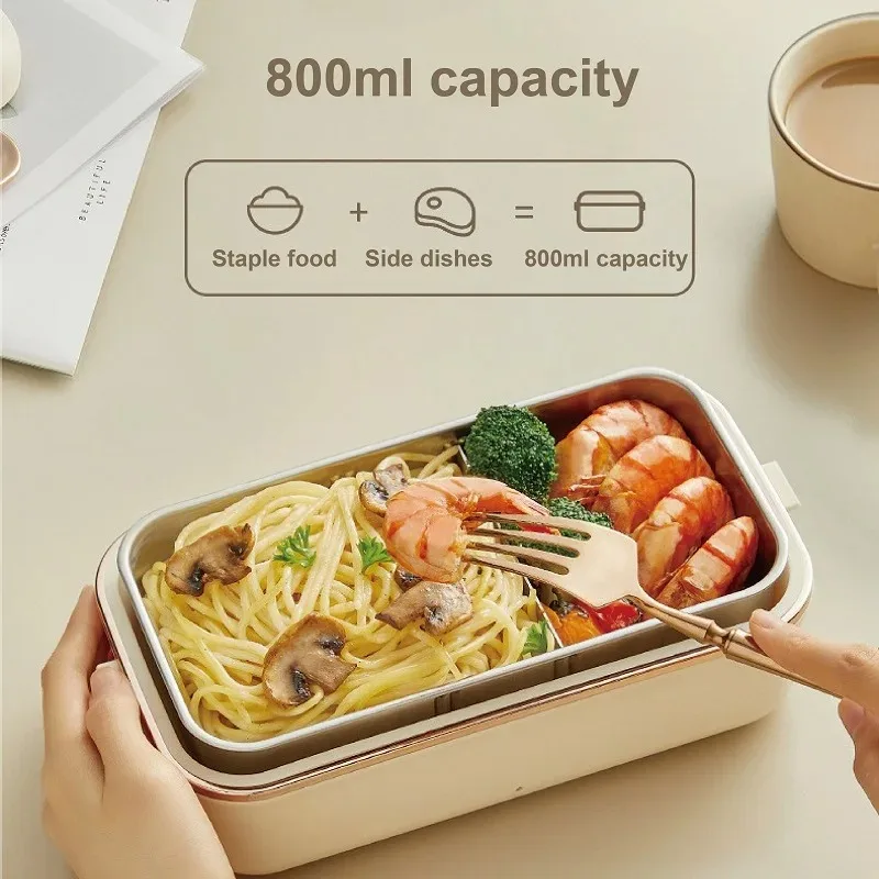 Portable 800ml Electric Lunch Box Travel Heated Lunch Box Water-free Food Heater 304 stainless steel Insulated Lunch Box 220V
