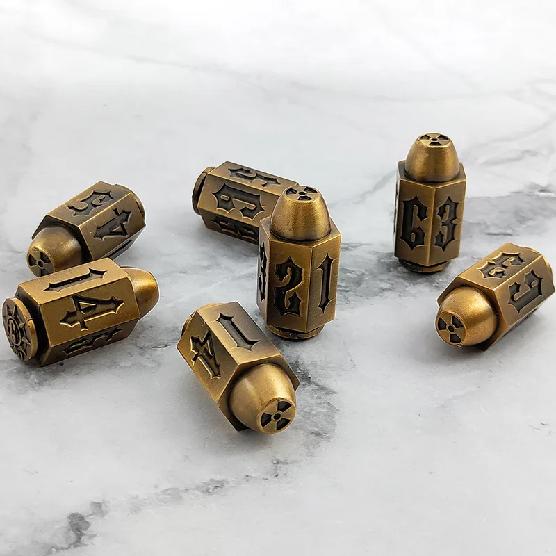 D6 Bullet Dice Zinc Alloy DND RPG Table Board Game Blood Stains Ancient Gold Red Copper Polyhedral Right Angle Number Dice Kit