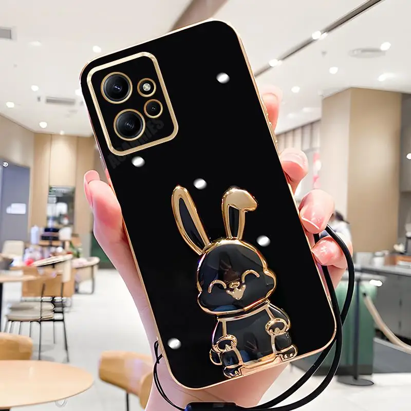 Plating Rabbit Holder Silicone Case On For Xiaomi Redmi Note 12 4g Pro Plus 12pro 5g Note12 Turbo Lanyard Wrist Strap_voghion.com