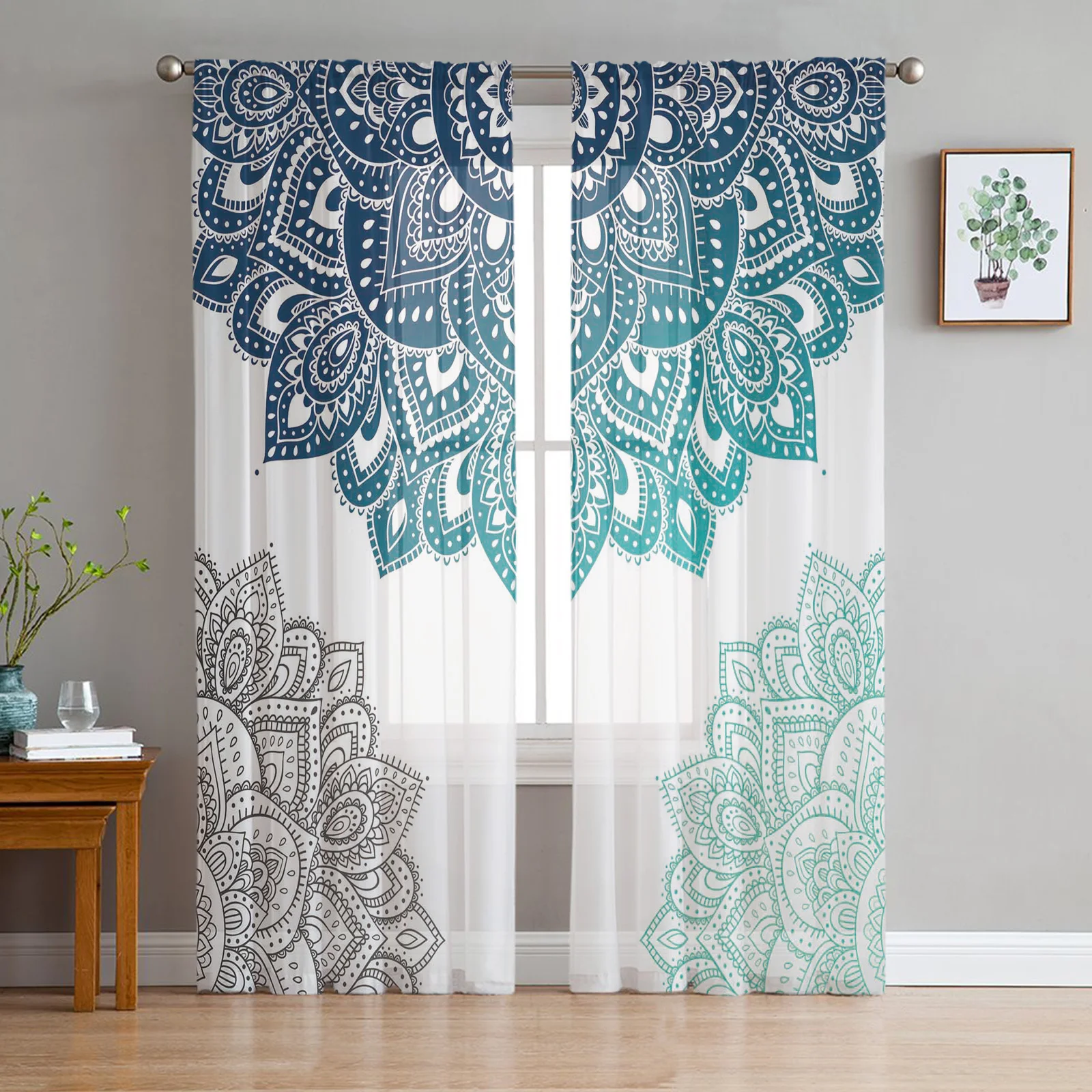 

Mandala Gradient Bohemian Flower Sheer Curtains for Living Room Decoration Window Curtain Kitchen Tulle Voile Organza Drapes