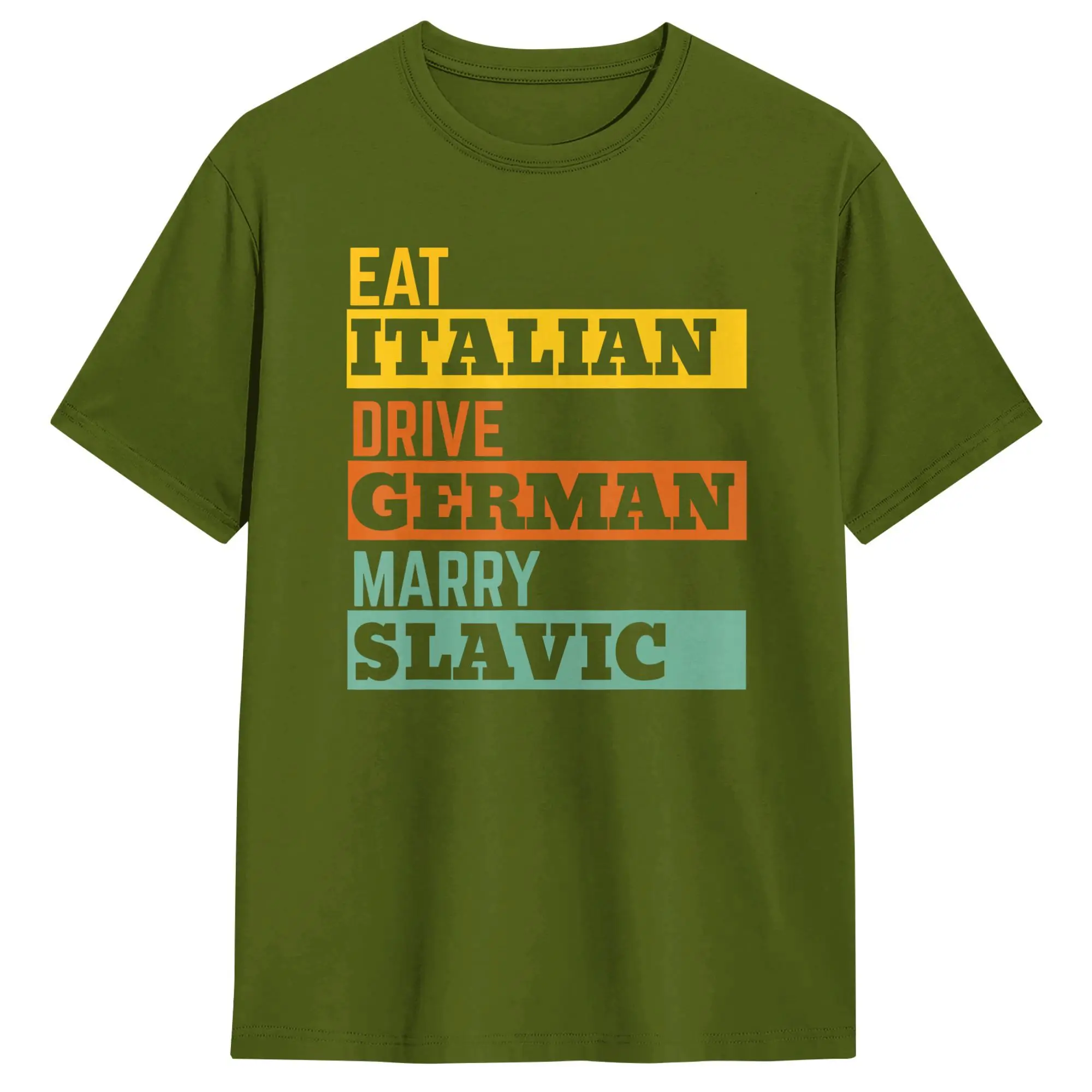 Men's Retro Humor Cotton T-Shirt - Eat, Drive, Marry Phrase, Short Sleeve O-Neck Summer Tee
