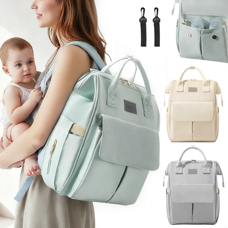 Baby Diaper Bag with 2pcs Stroller Hooks Large Mummy Bag Backpack Waterproof Outdoor Travel Mommy Maternity Bag for Baby Stuff