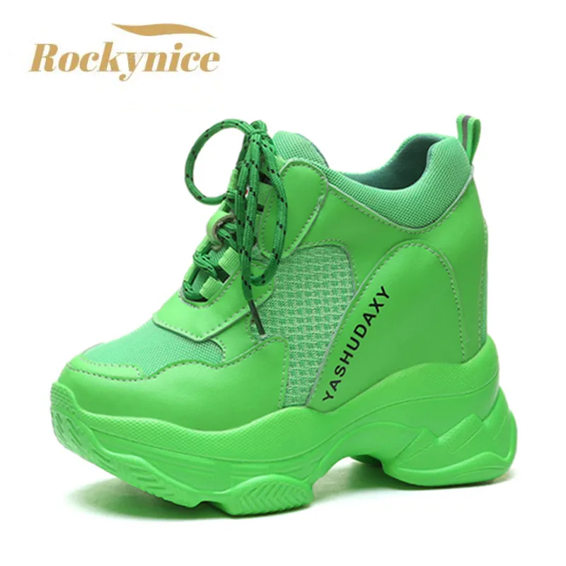 

New Autumn Breathable Women Casual Shoes Fashion High Heels Women Wedges Heels Sneakers 11 CM Thick Sole Trainers Platform Shoes