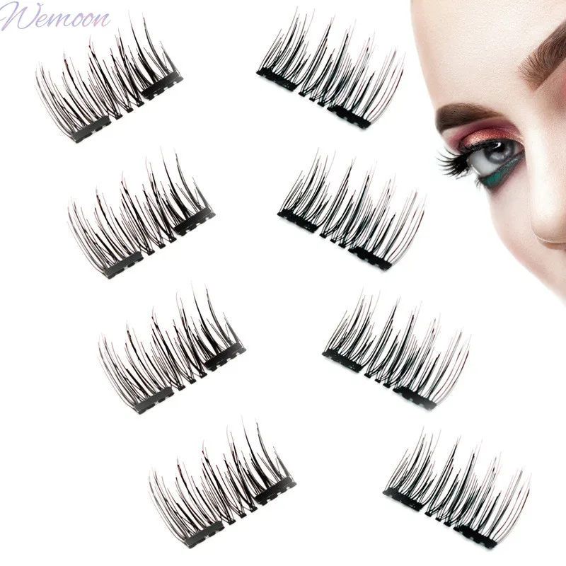 Magnetic Eyelashes 4/8pcs with 2 Magnet Half Eye Natural Reusable Glue Free 3d Mink Fake Eyelash Extension Long Lasting Makeup