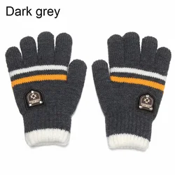 Children's Winter Knit Gloves - Soft, Full - Finger Mittens for Ages 6 - 12, Thick and Cozy for Cold Weather (Dark grey)