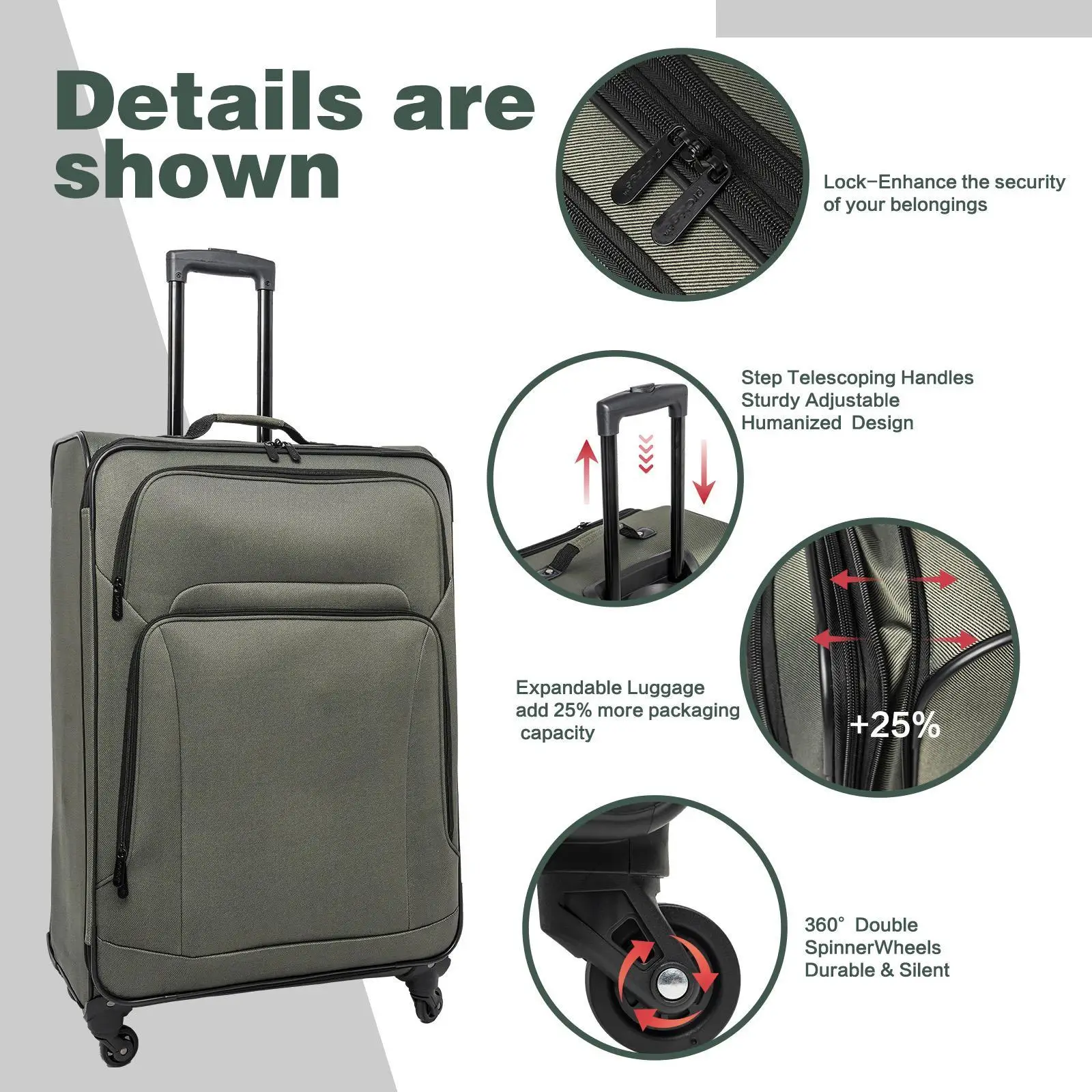 Softside Expandable Suitcase Set 5-piece Lightweight Rolling Luggage for Family Holidays and Business Trips Softside Expandable Suitcase Set 5-piece Lightweight Rolling Luggage for Family Holidays and Business Trips