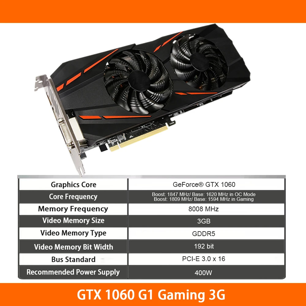 graphics card for desktop GTX 1060 G1 Gaming 3GB 6GB For Gigabyte Graphics Card GDDR5 192 Bit 400W PCI-E 3.0 8008 MHz Video Card High Quality Fast Ship graphics card for gaming pc