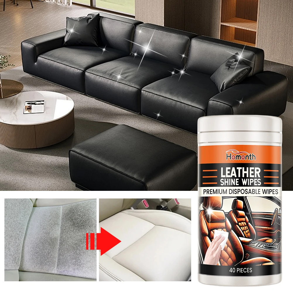 40PCS Car Interior Cleaning Wet Wipes Leather Cleaner Wipes Disposable Sofa Leather Refurbished Steering Cleaning for Seat Shoes car cleaner leather cleaning cream interior cleaner leather care cream