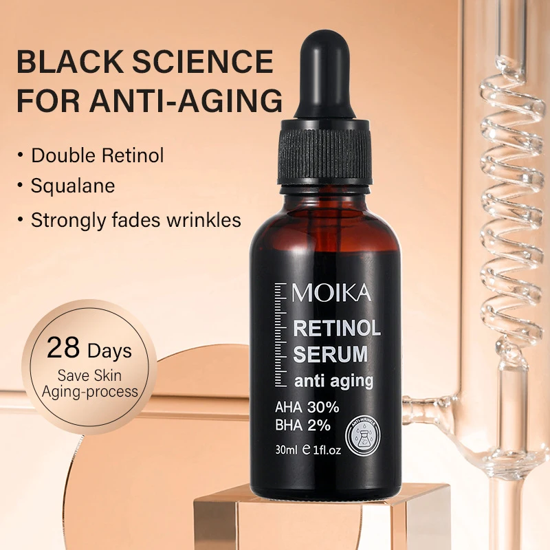 Double Retinol Serum Squalane Anti-Aging Serum Strongly Fades Wrinkles,28 Days save Skin Aging-Process,Facial Essence 30ML