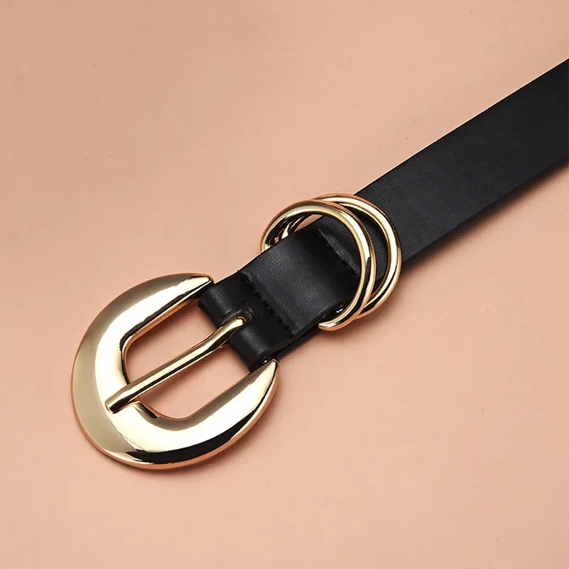 Fashion Double Ring Needle Buckle Belts for Women Retro Versatile Luxury Black Elegant Waist Belt Girl Clothing Accessories Gift