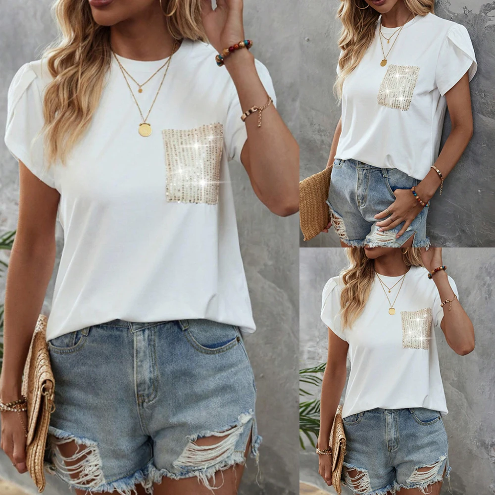 Casual Style Pullover V-Neck Woven Color Splash-Inked Short-Sleeved Flip-Cuff Jum | ChicGrl