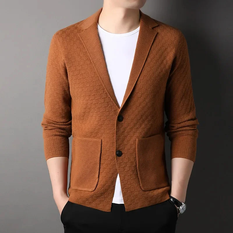 

Top Grade New Brand Designer Classic Korean Fashion Knit Cardigan Cool Jackets For Men Casual Style Stylist Coats Men's Clothing