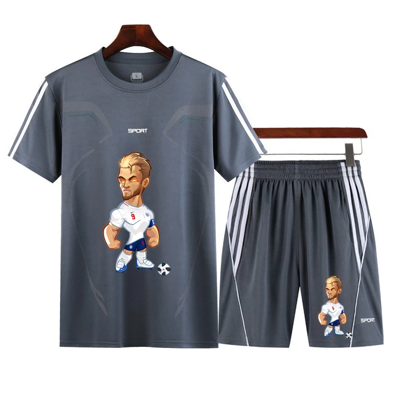 

Летний мужской костюм, модная спортивная футболка с графическим рисунком, удобная быстросохнущая Беговая одежда из 2 предметов, мужская одежда