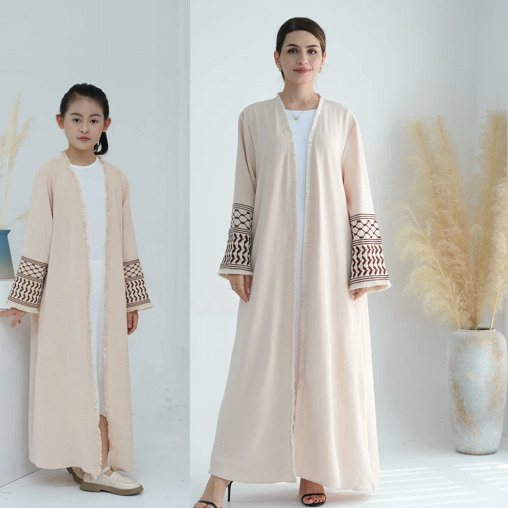 

ИД Рамадан мама дочь абайя женщины дети девочки платье Дубай Djellaba открытый кимоно кардиган мусульманская одежда Арабская одежда