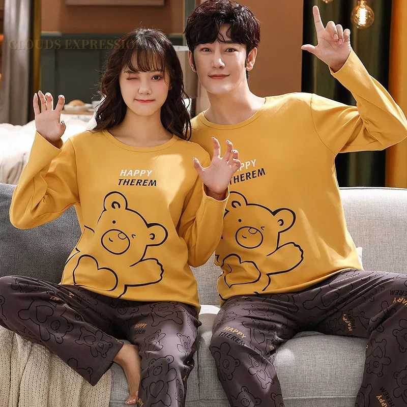 Pajama Sets Spring Autumn Knitted Cotton Cartoon Men's Plaid Casual Male Sleepwear 4XL Homewear
