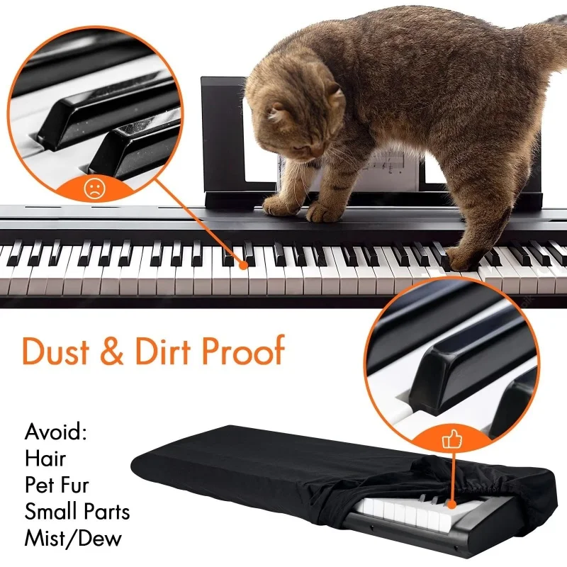 Breathable Dustproof Piano Keyboard Cover with Elastic & Cord Lock