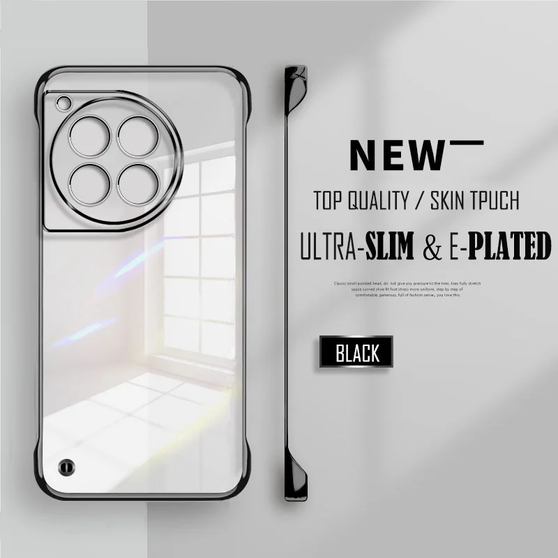 Plated Transparent Slim Frameless Phone Case with Lens Protection and Plating Back Cover