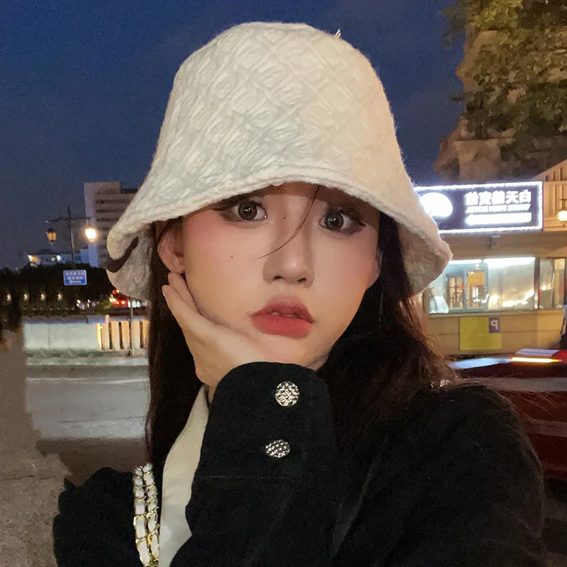 여성용 COKK 버킷햇 캐시미어 어부 캡, 레트로 격자 무늬, 우아한 심플 모자, 여성용 블랙, 가을, 겨울, 신상