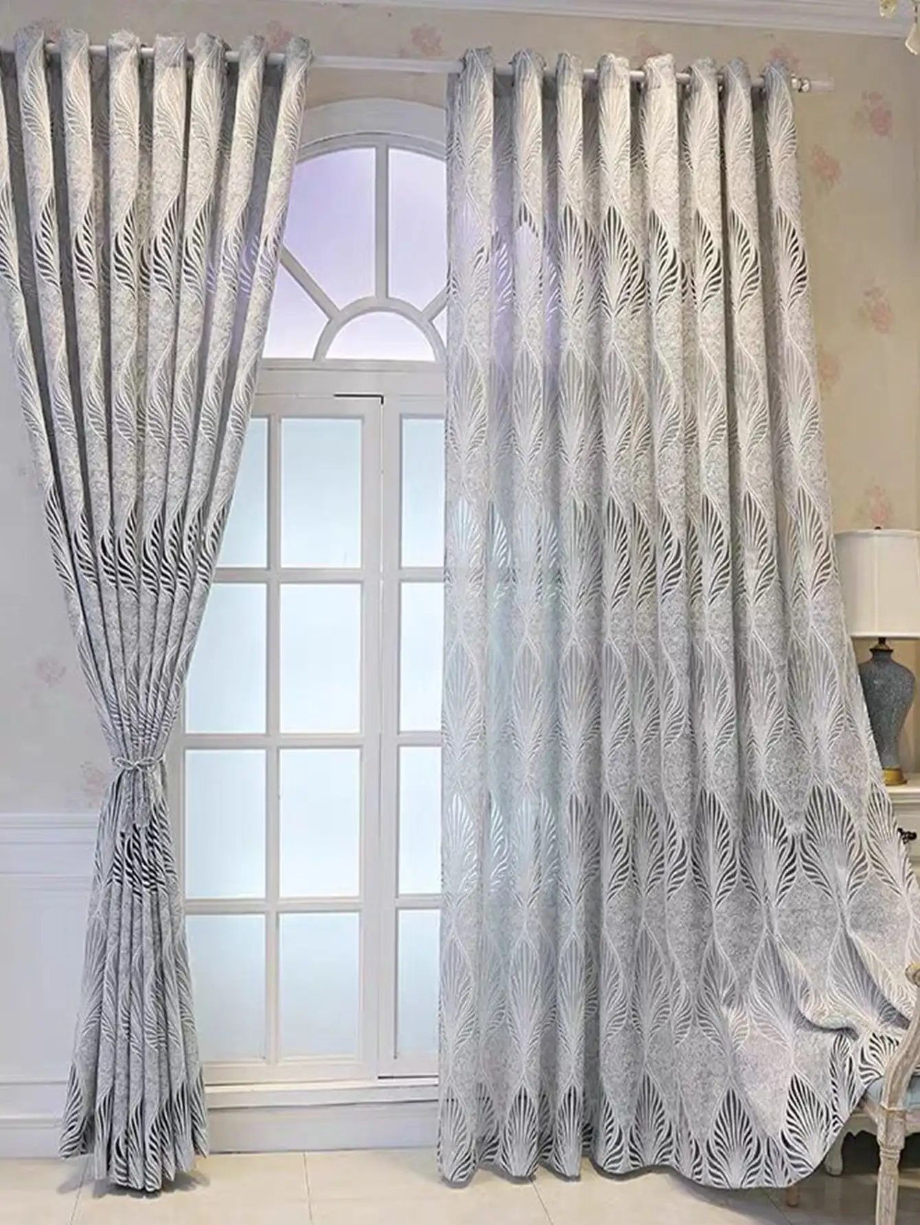 Leaf Embossed Perforated Blackout Curtains for Living Room Decoration