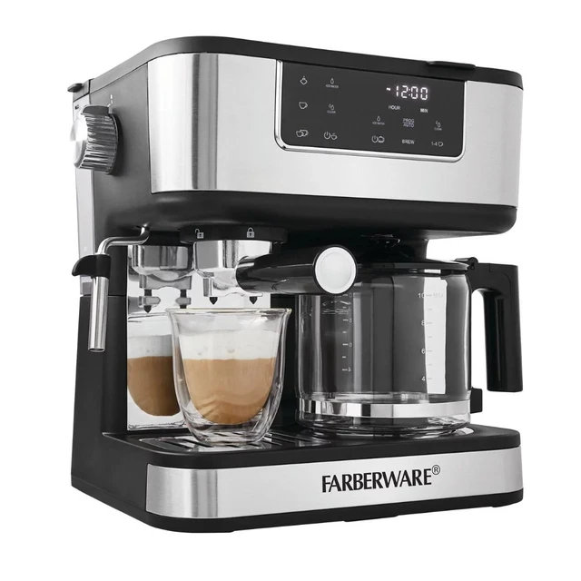 Farberware Dual Brew, 10 Cup Coffee + Espresso, Black and Stainless Finish,  Touchscreen, MODEL FW54100112159 - AliExpress