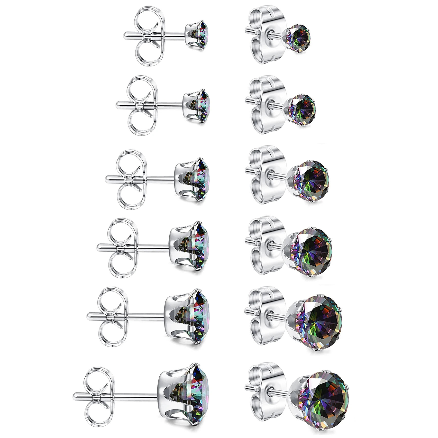 

BONISKISS 12pcs/lot Stainless Steel Crystal Earrings Men Women's Shiny Square Earring 3-8MM Lobe Zircon Stud Wedding Jewelry Set