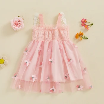 Toddler Girls Sleeveless Floral Tulle Princess Dress A-line Summer Dress with Butterfly Embellishments Slip Dress 2