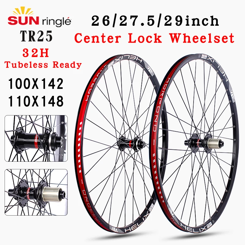 SUNRingle-TR25 Bike Wheelset 26 in 27.5 in 29in Central Lock Hub 7-12S HG/MS 12V Cassette Tubeless Ready Vacuum Bicycle Wheel