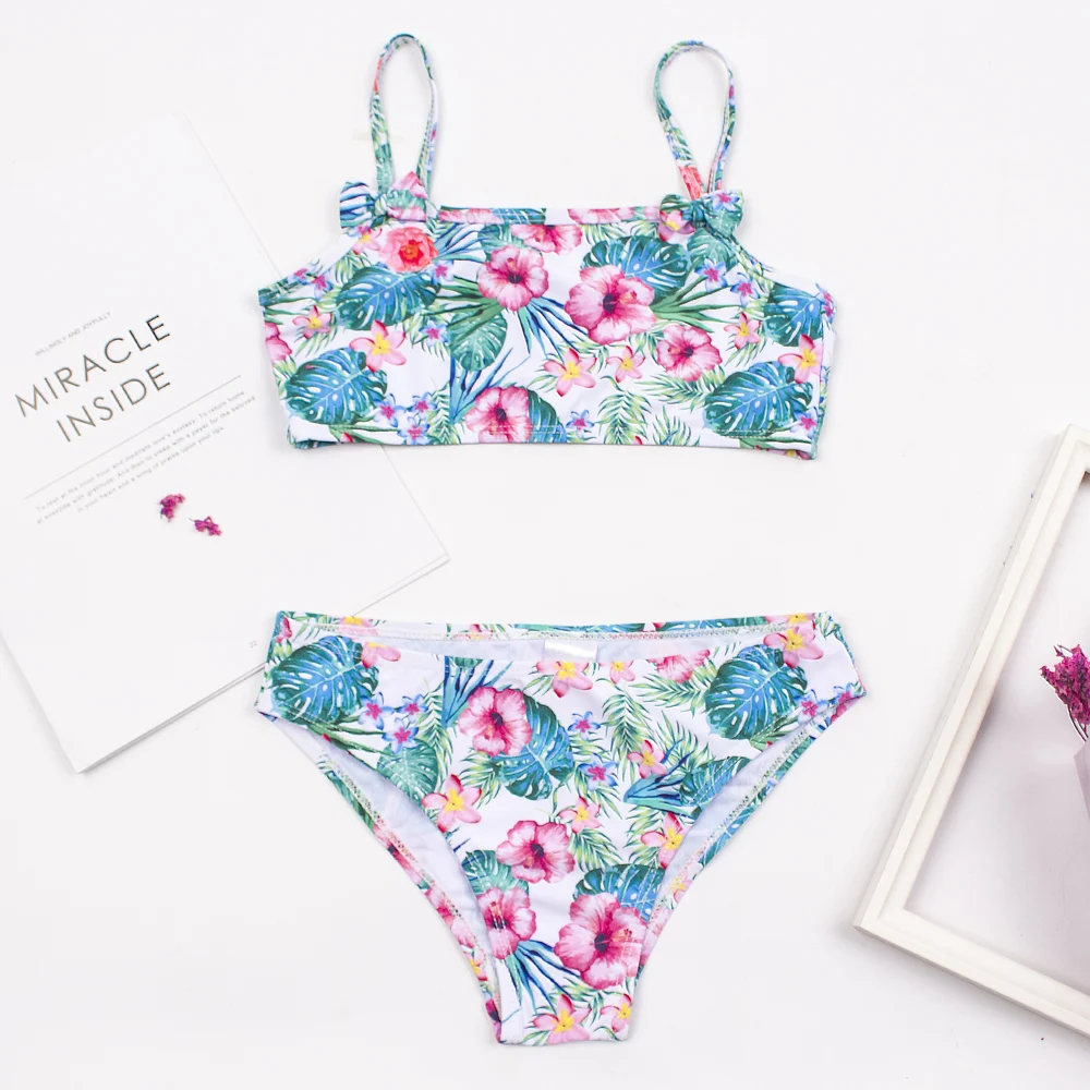 2-8 Years Kids Girls Swimsuit Children Print Bow Deco Bikini Set Summer Baby Kids Girl Biquini Beachwear Swimming Suit Swimwear - 5