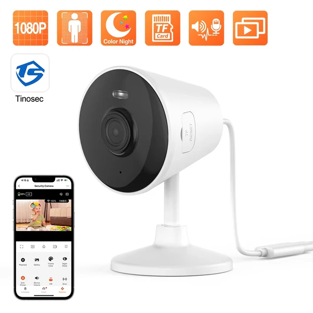 Techage 1pc 2MP Smart Camera Wireless Security Baby Moniter Human Detection Sound Alert IP Camera 2-Way Audio Support Alexa 1