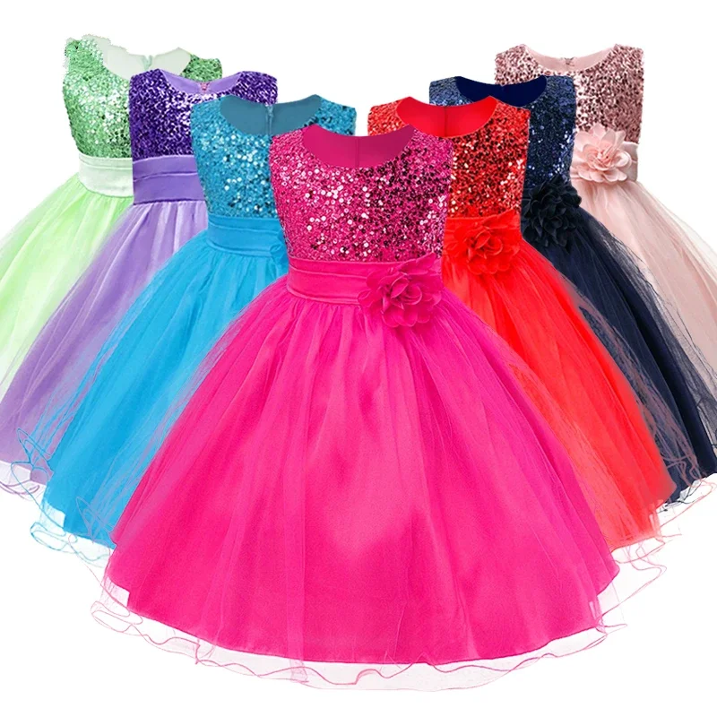 Flower Girl Dresses 3-10yrs Baby Girls Flower Sequins Dress Party Princess Dress Kids Clothes 11 colors Flower Girl