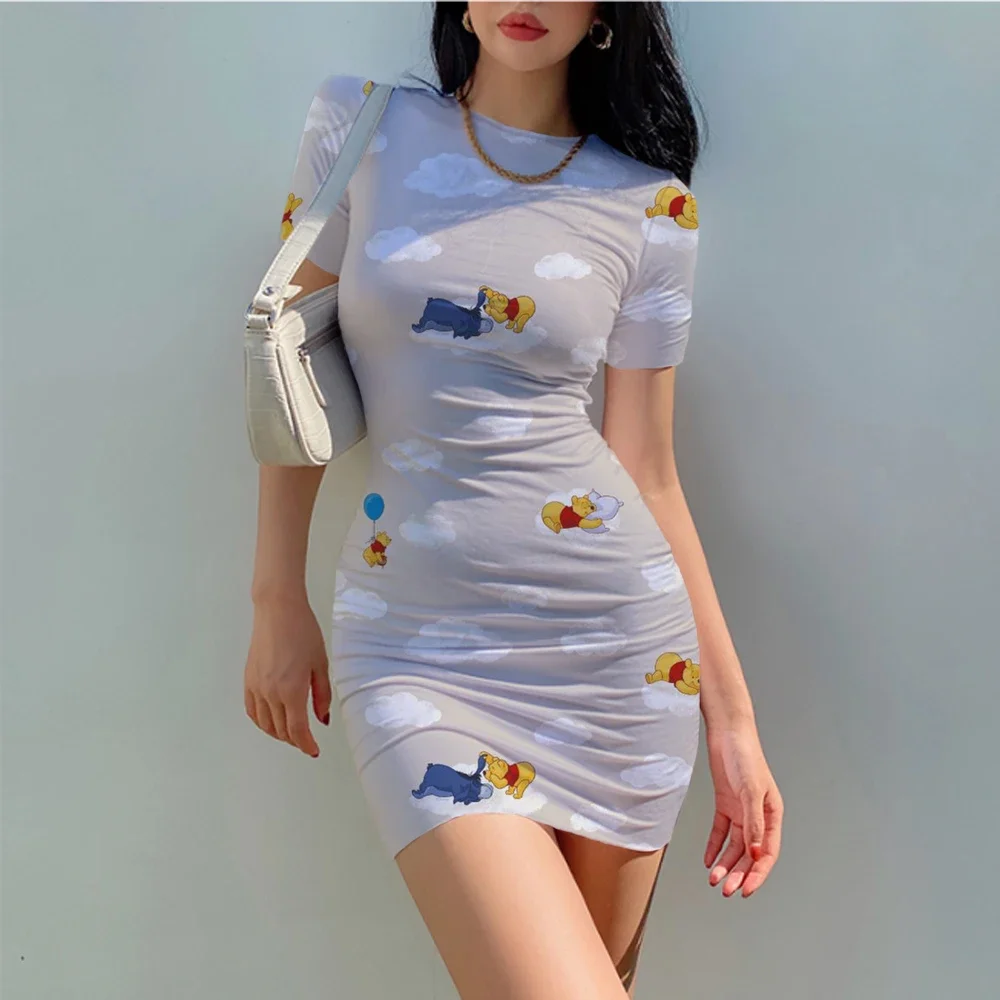 Disney Winnie the Pooh Bodycon Summer Dresses For Women Fashion Club Partywear Outfits Sexy Skinny Mini Dress Casual home clothe 4